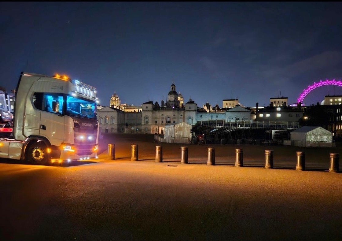 AMC truck in London at night